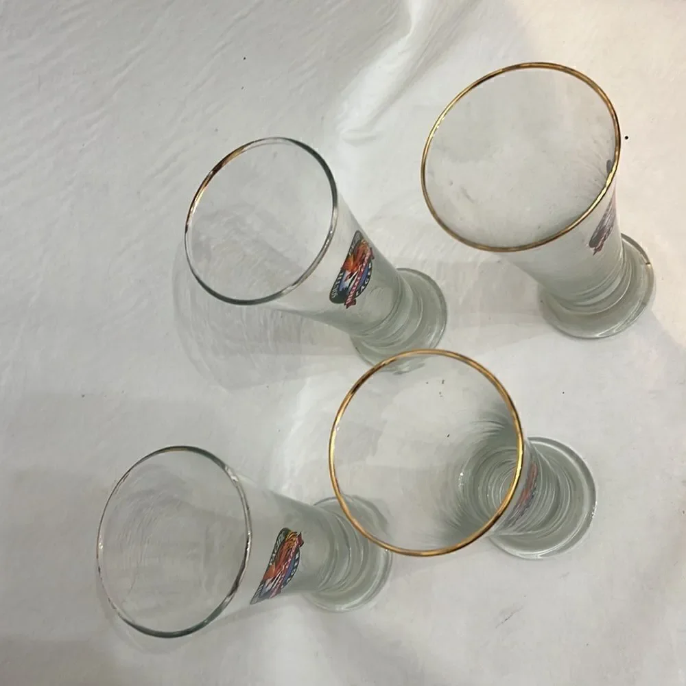 South Pacific Lager Special Export Beer Glasses 12 Oz Each Set 4 Gold Trimmed